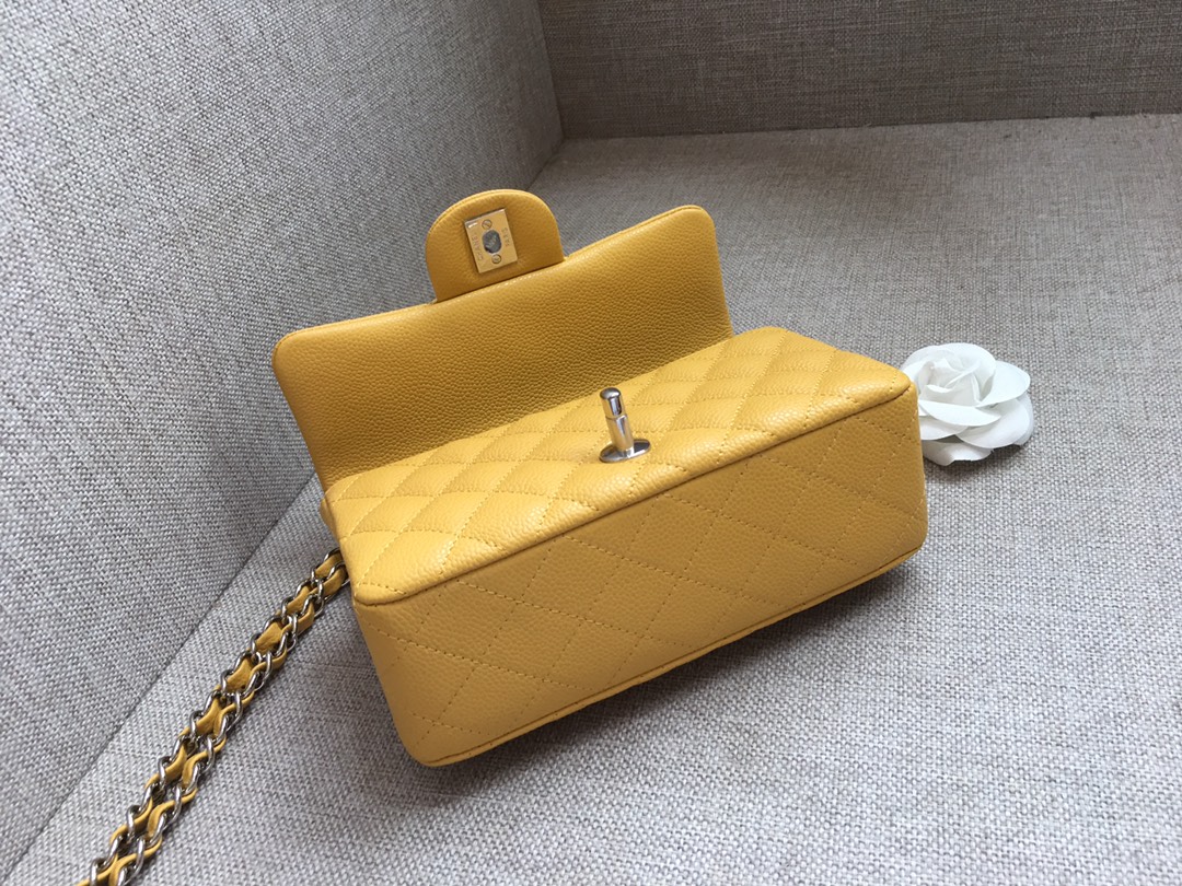 Small Classic Flap Caviar Bag A01116 Yellow/Silver